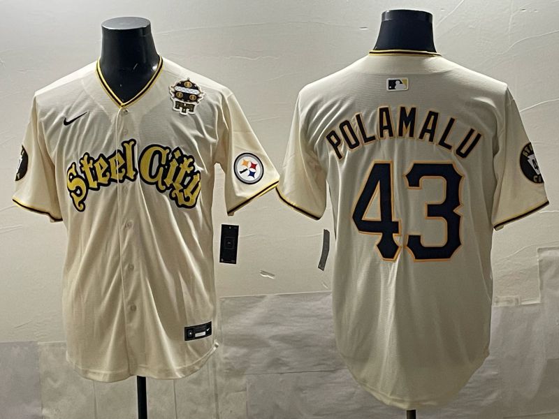 Men 2025 Nike Pittsburgh Steelers 43 Polamalu Cream Limited NFL Jersey style 08